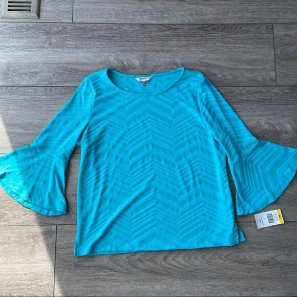 NWT TanJay Aqua Watercolour Bell Sleeve Top - Picture 6 of 16